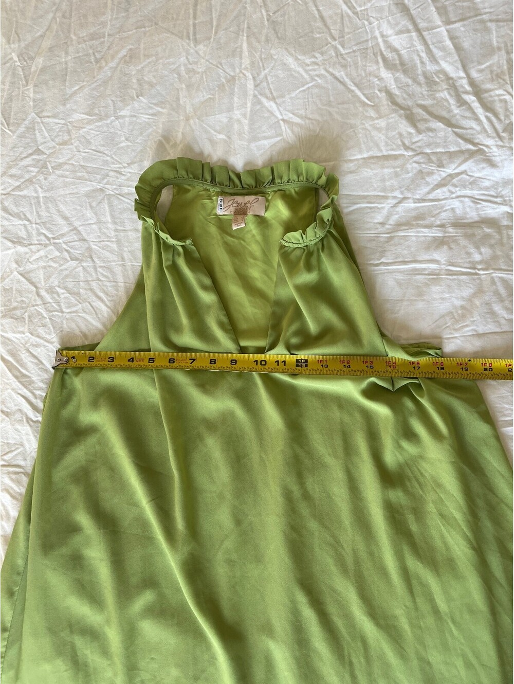 Badgley Mischka - Green Halter Neck Maxi Dress with Ruffle Hem, Size 4 - Picture 8 of 9